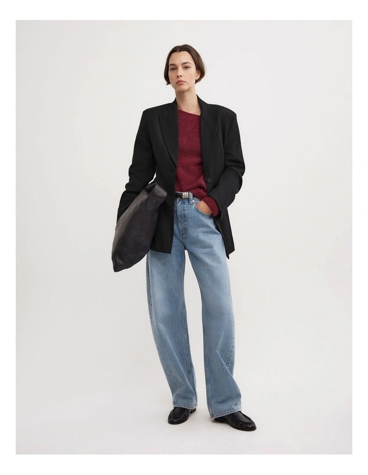 Fluffy Asymmetric Knit Top in Ruby image 4