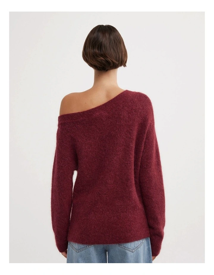 Fluffy Asymmetric Knit Top in Ruby image 6