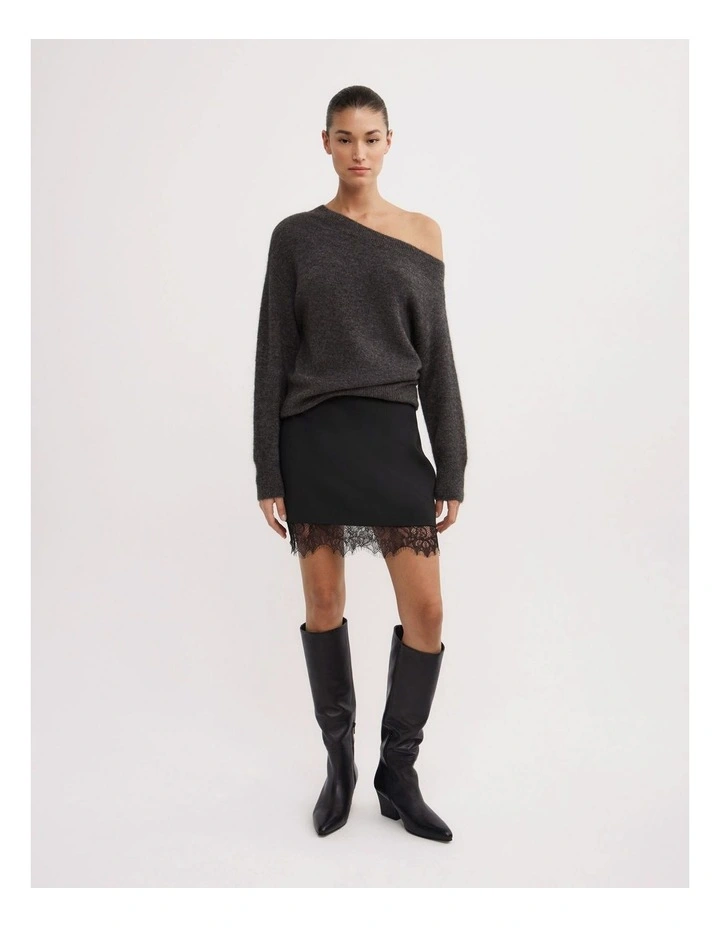 Fluffy Asymmetric Knit Jumpers in Charcoal Marle image 5