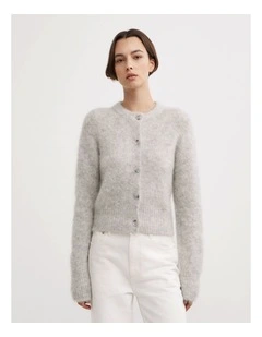Fluffy Crew Cardigan in Light Grey Marle