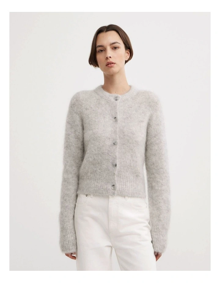 Fluffy Crew Cardigan in Light Grey Marle image 1