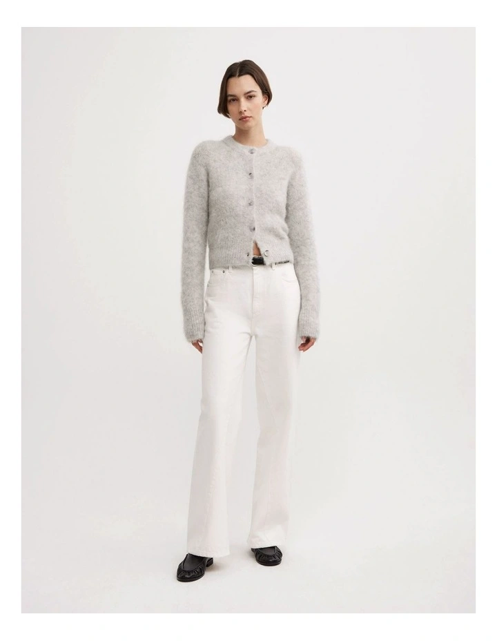 Fluffy Crew Cardigan in Light Grey Marle image 2