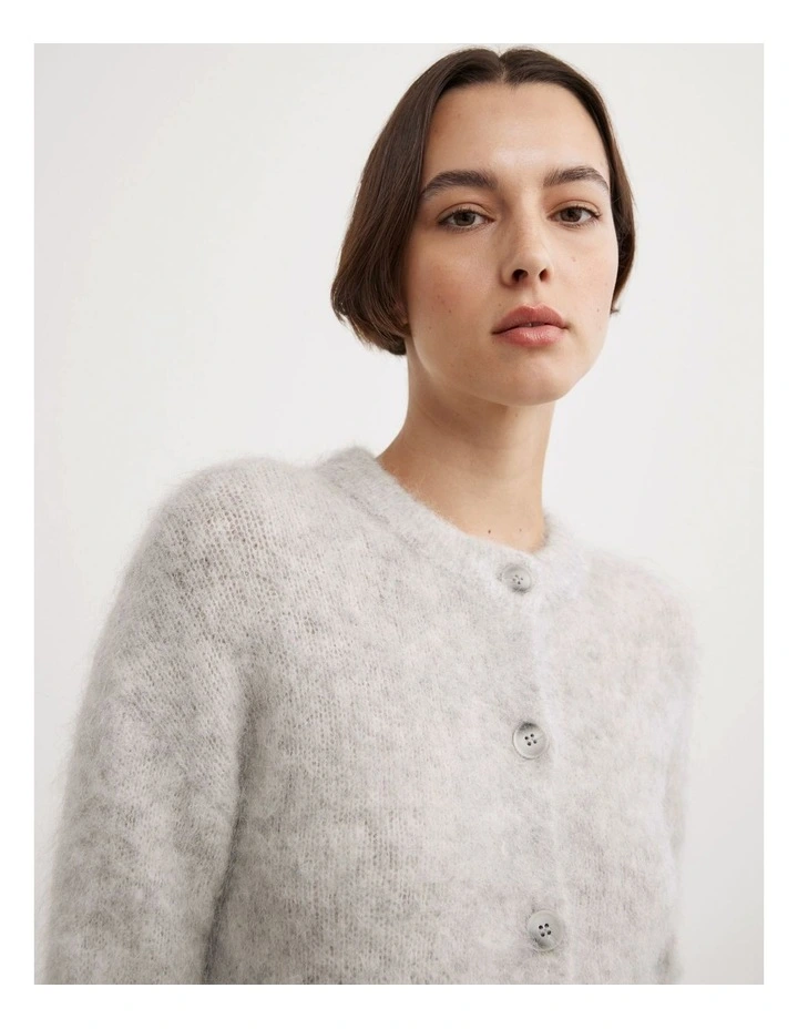 Fluffy Crew Cardigan in Light Grey Marle image 3