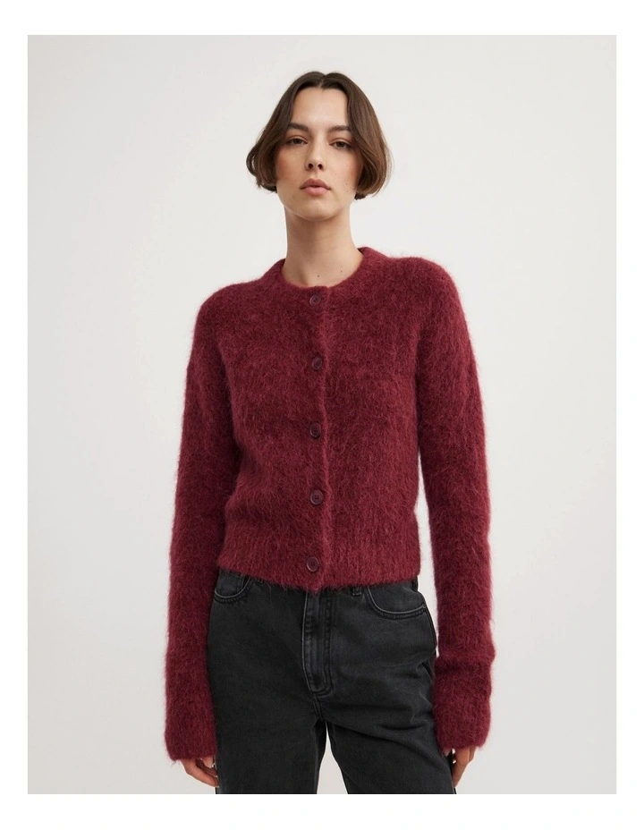 Fluffy Crew Cardigan in Ruby image 1