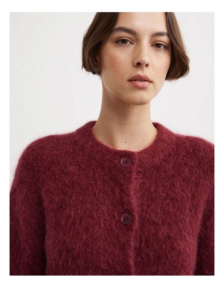 Fluffy Crew Cardigan in Ruby image 3