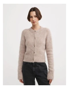 Fluffy Crew Cardigan in Truffle Marle