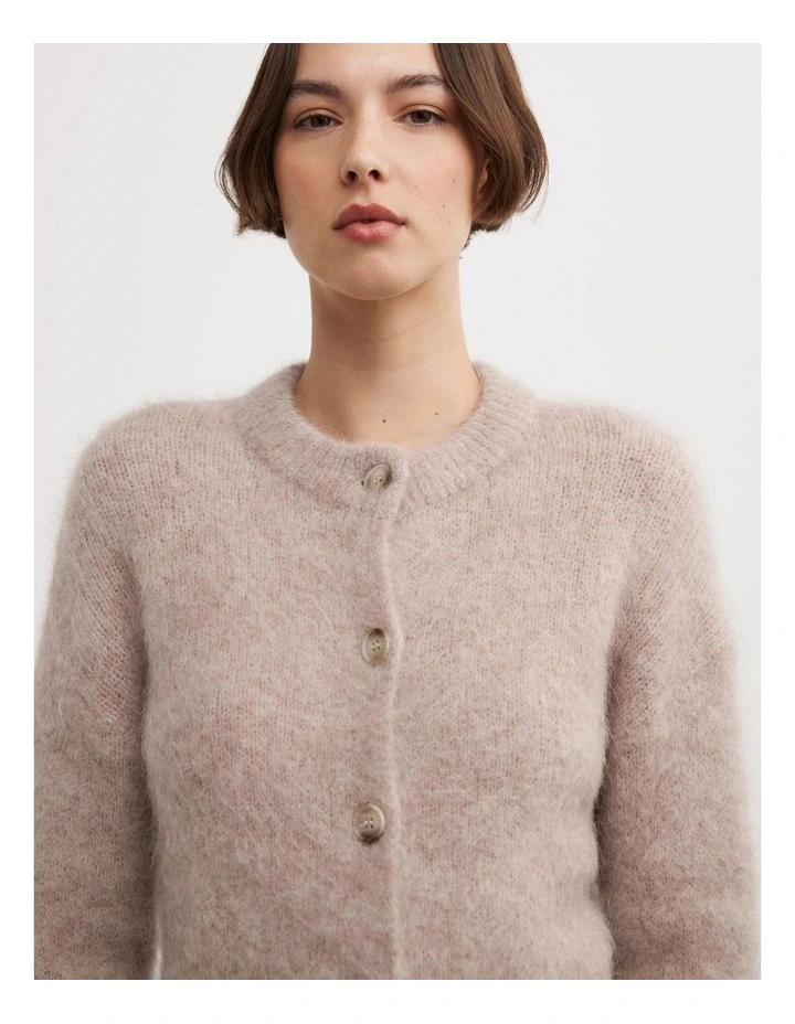 Fluffy Crew Cardigan in Truffle Marle image 3