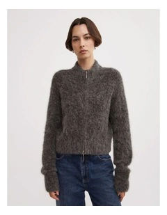 Fluffy Funnel Bomber in Charcoal Marle