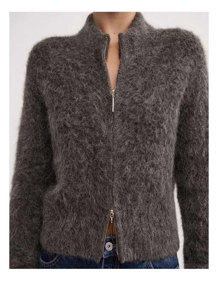 Fluffy Funnel Bomber in Charcoal Marle image 3