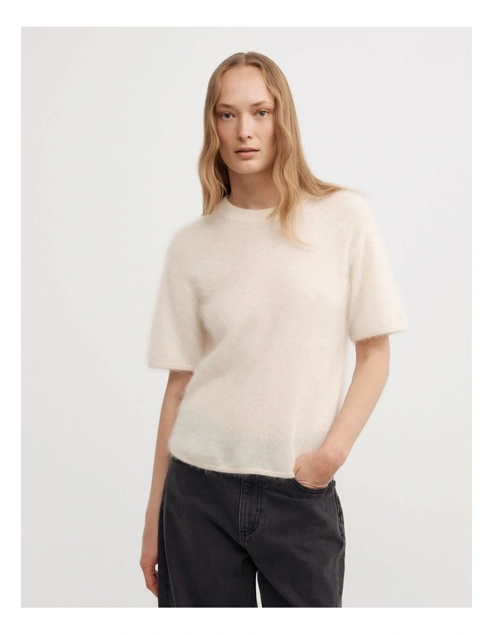 Cashmere Knit T-shirt in Cream image 1