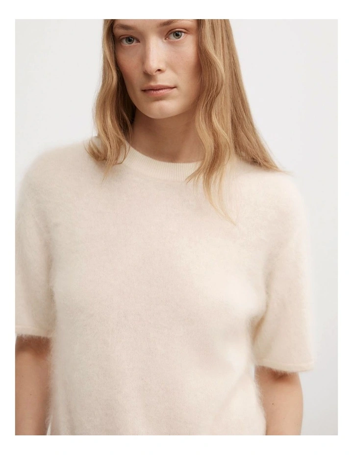Cashmere Knit T-shirt in Cream image 3