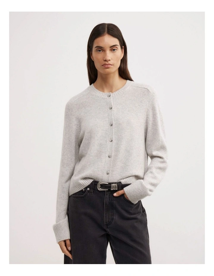 Cashmere Cardigan in Light Grey Marle image 3