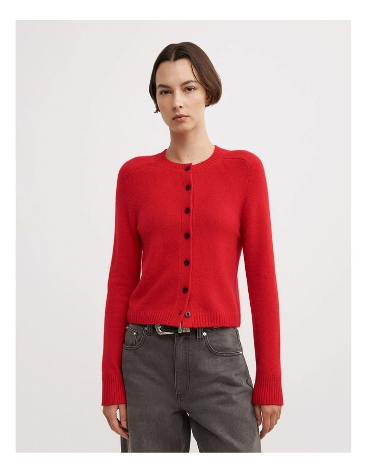 Cashmere Cardigan in Flame Red image 1