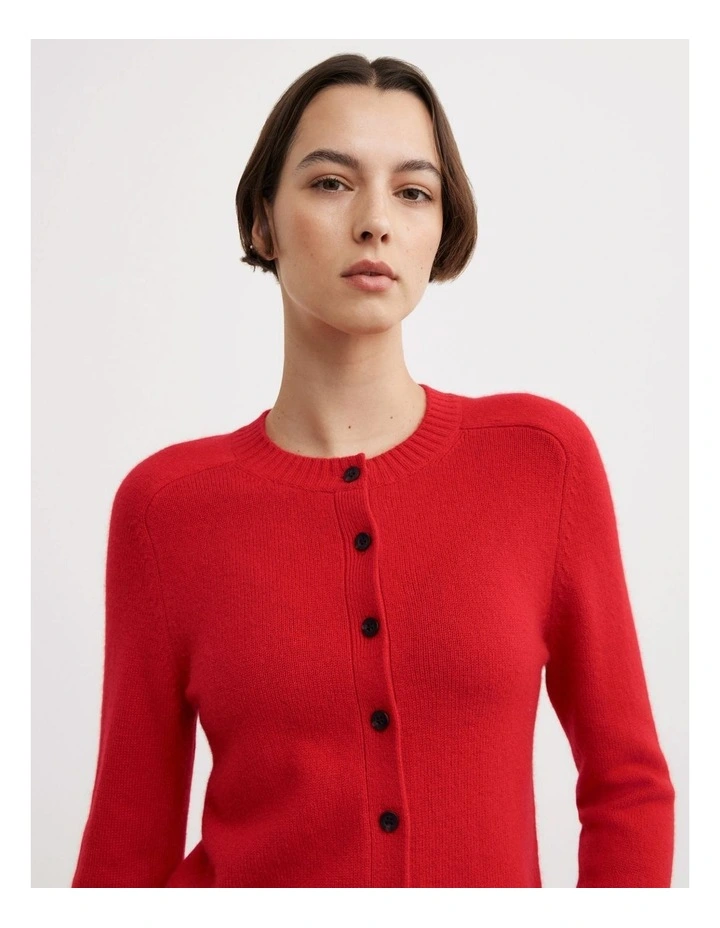 Cashmere Cardigan in Flame Red image 3