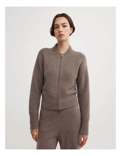 Cashmere Bomber in Dark Truffle Marle