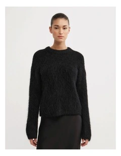 Fluffy Crew Neck Knit Jumper in Black