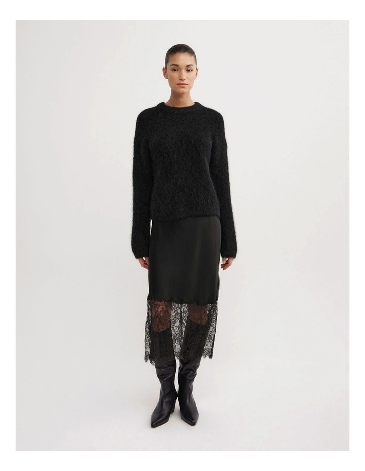 Fluffy Crew Neck Knit Jumper in Black image 2
