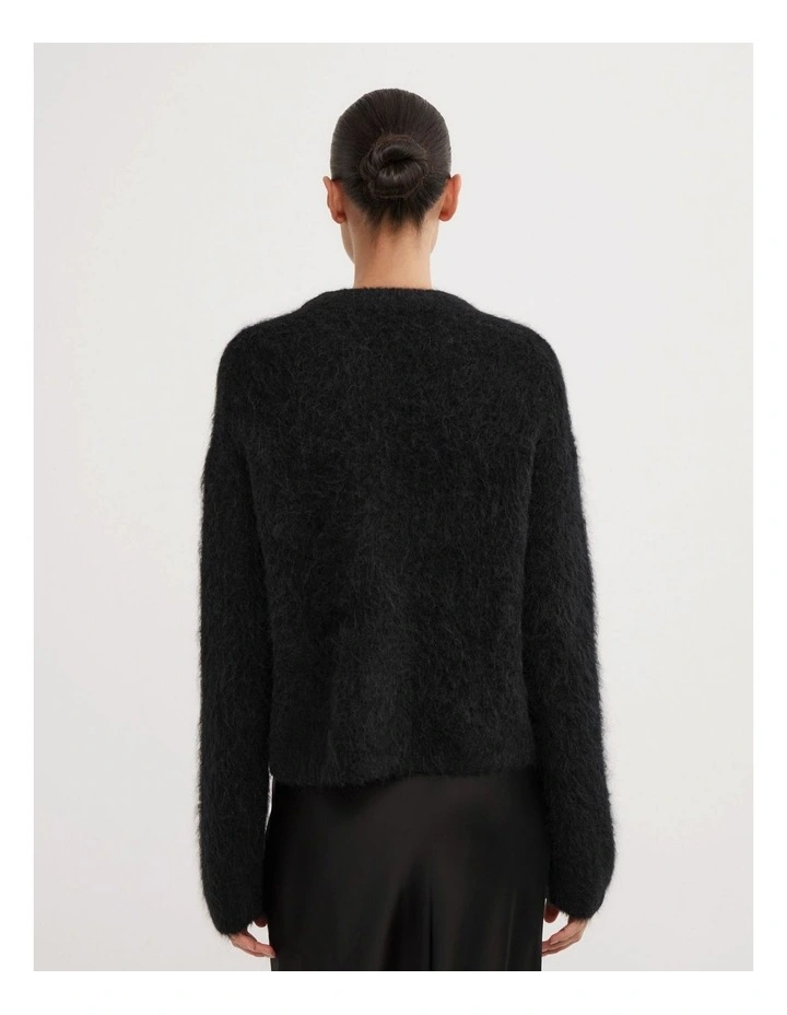 Fluffy Crew Neck Knit Jumper in Black image 5