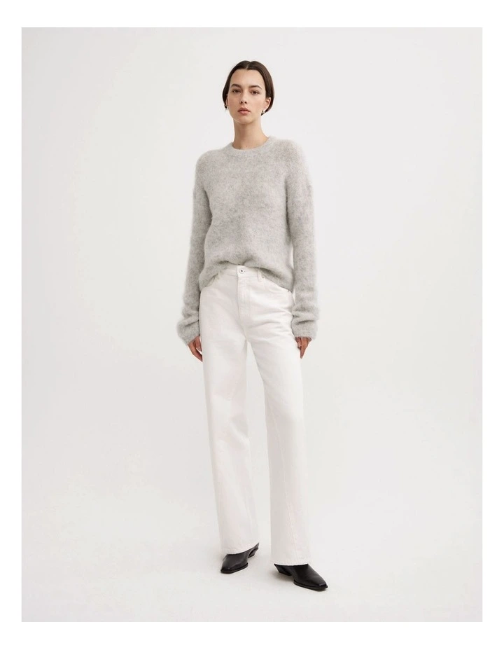 Fluffy Crew Neck Knit Jumper in Light Grey Marle image 2