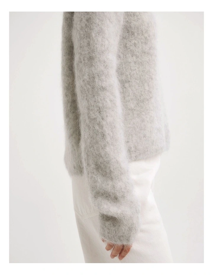 Fluffy Crew Neck Knit Jumper in Light Grey Marle image 3