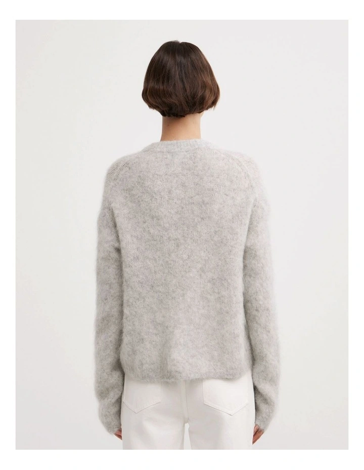 Fluffy Crew Neck Knit Jumper in Light Grey Marle image 6
