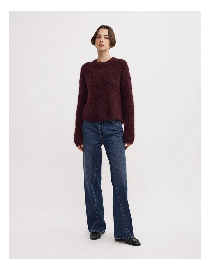 Fluffy Crew Neck Knit Jumper in Aubergine image 2