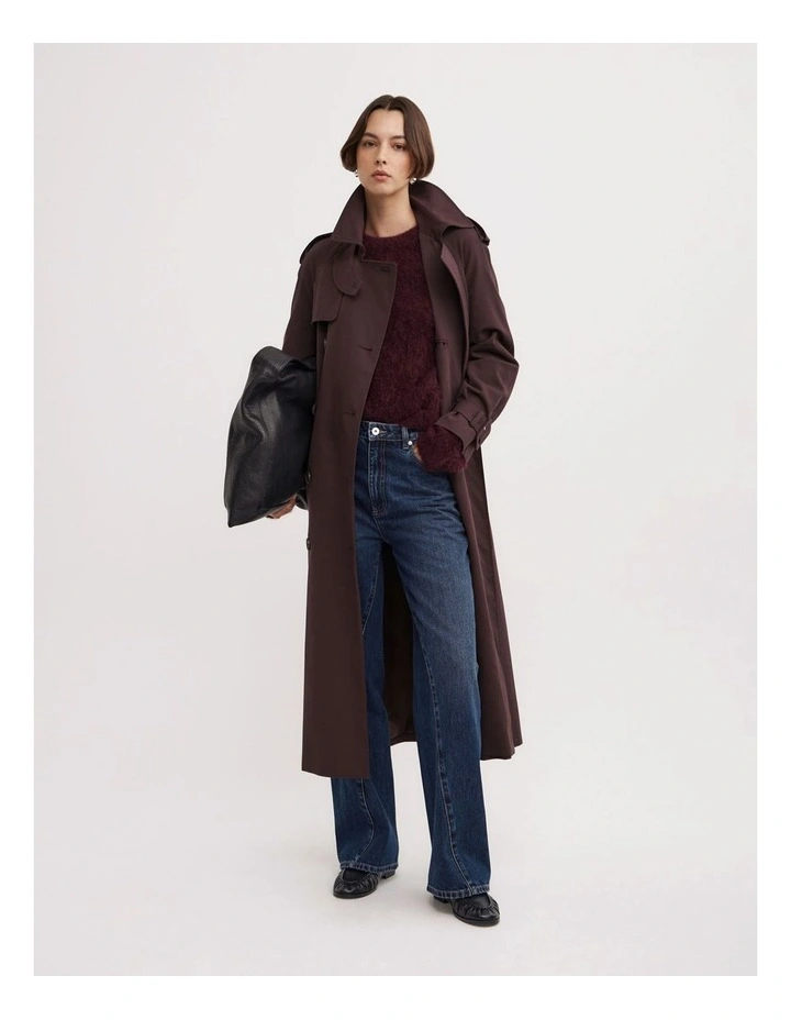 Fluffy Crew Neck Knit Jumper in Aubergine image 4