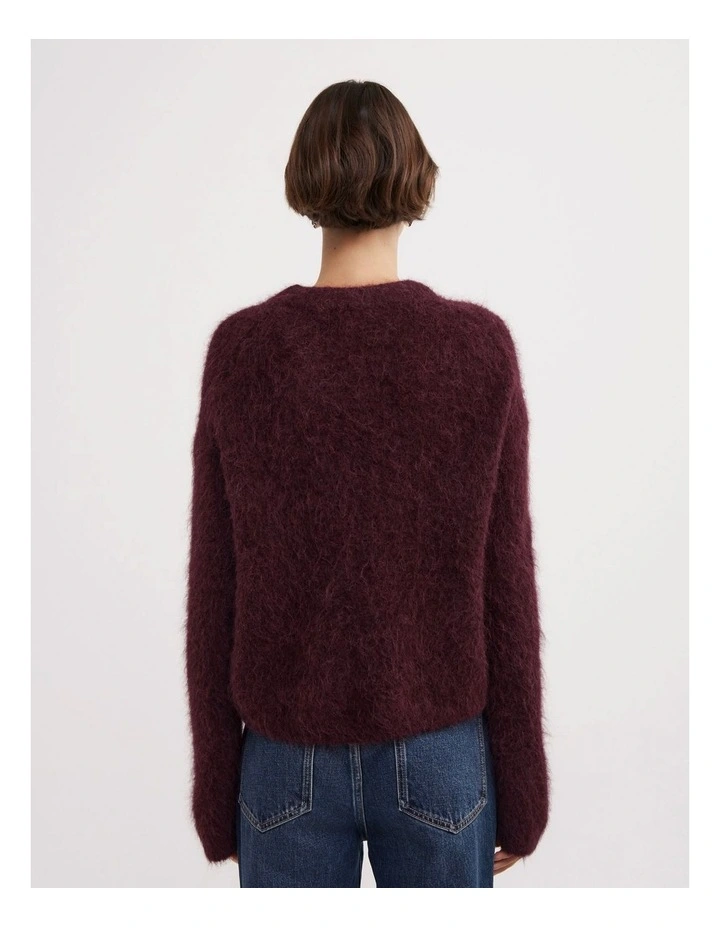 Fluffy Crew Neck Knit Jumper in Aubergine image 5