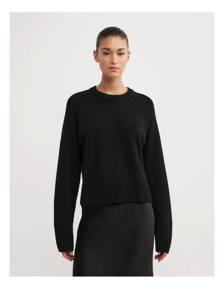 Crew Neck Knit Jumper in Black image 1