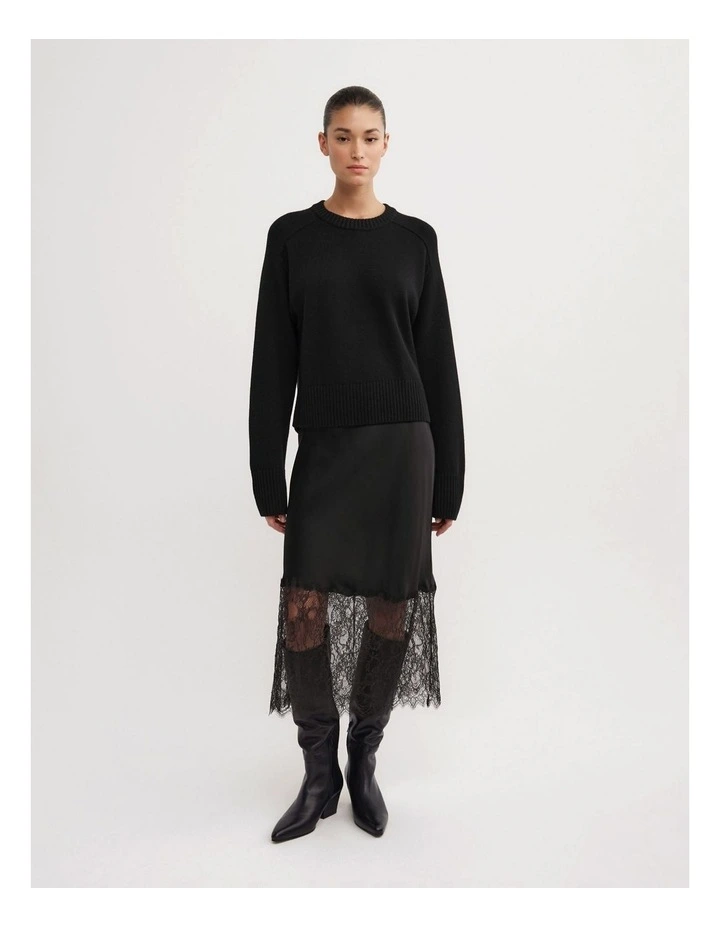 Crew Neck Knit Jumper in Black image 2