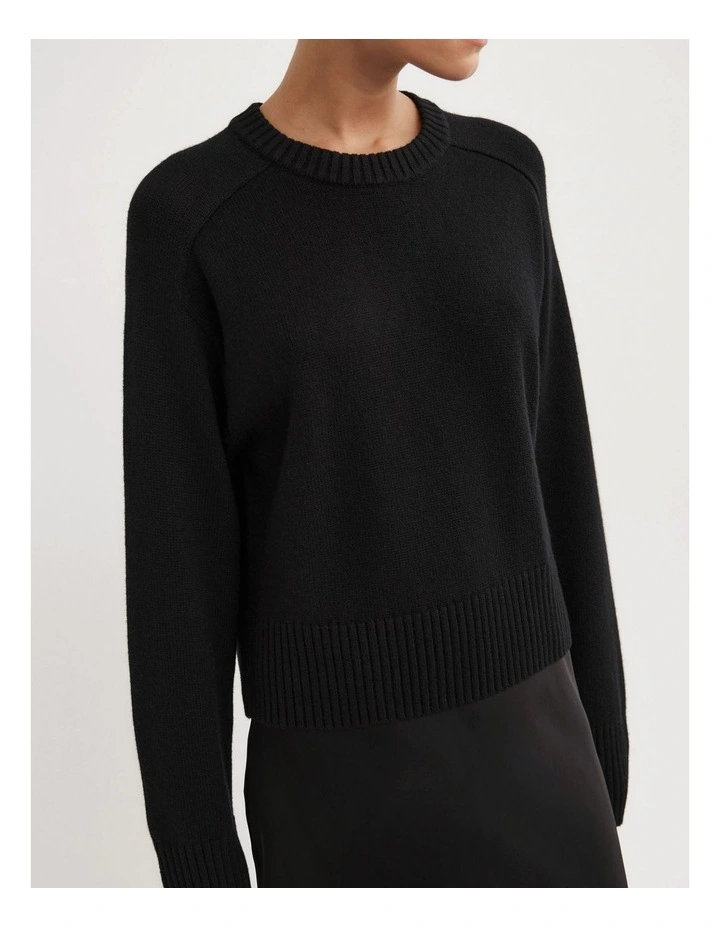 Crew Neck Knit Jumper in Black image 3