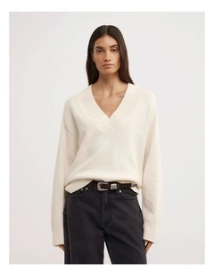 V-neck Knit Jumper in Vanilla