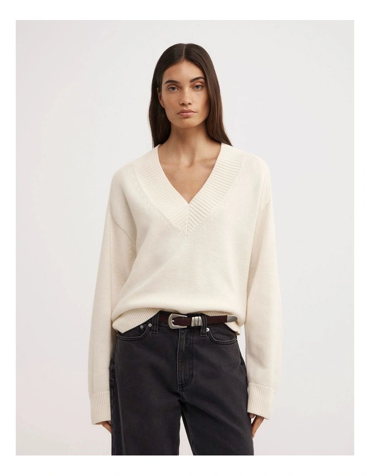 V-neck Knit Jumper in Vanilla image 1