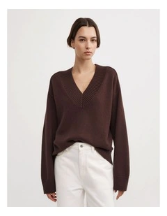 V-neck Knit Jumper in Espresso