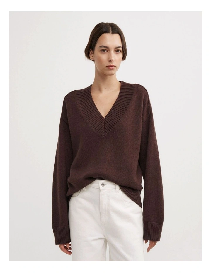 V-neck Knit Jumper in Espresso image 1