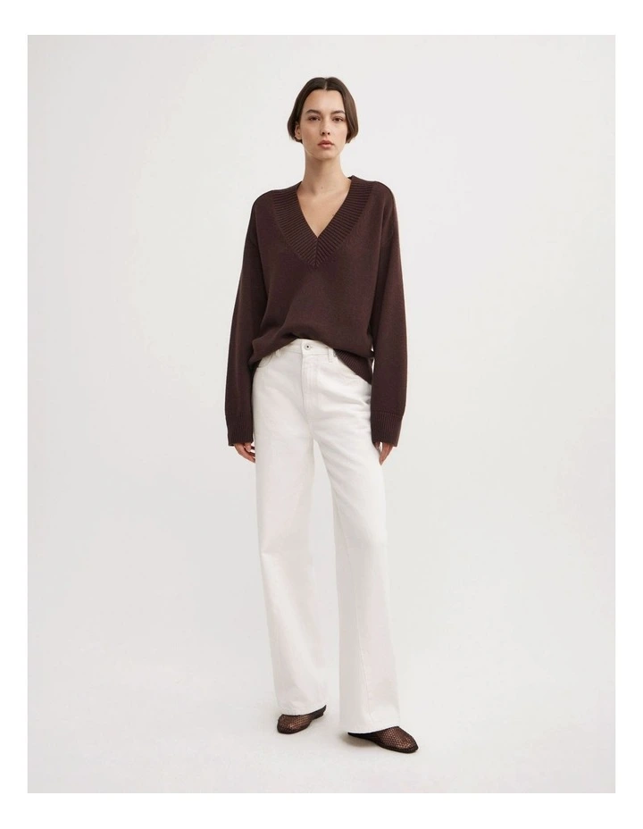 V-neck Knit Jumper in Espresso image 2