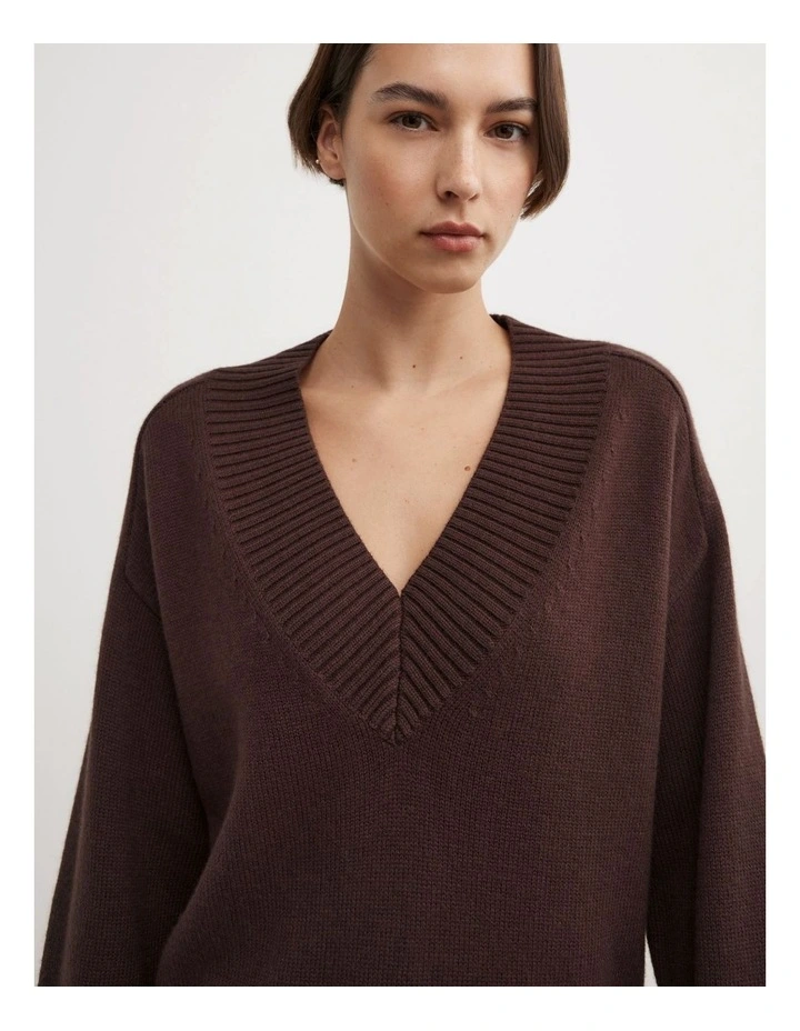 V-neck Knit Jumper in Espresso image 3