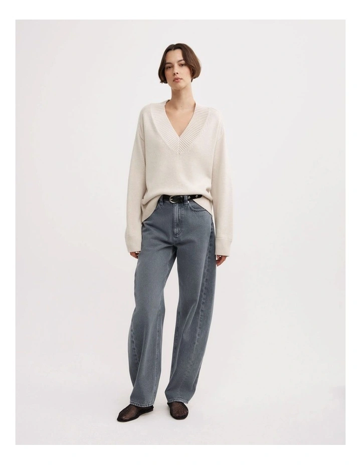 V-neck Knit Jumper in Oat Marle image 2