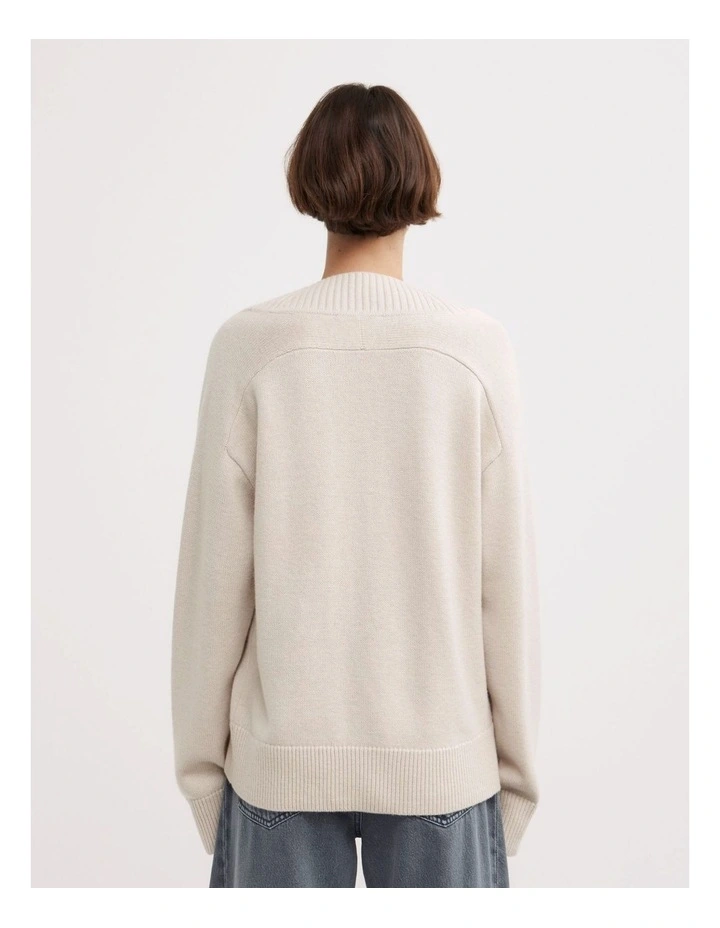 V-neck Knit Jumper in Oat Marle image 6