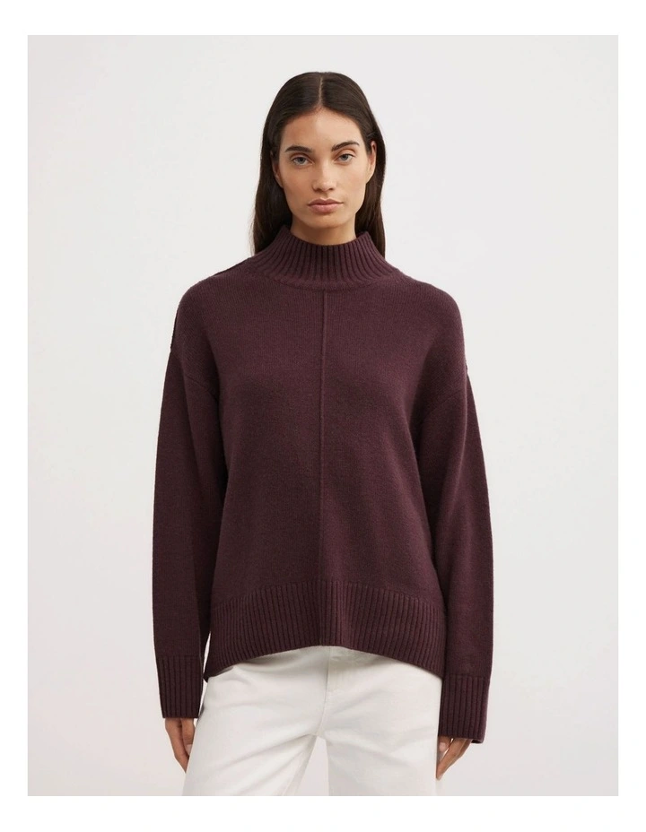 High Neck Knit Jumper in Aubergine image 1