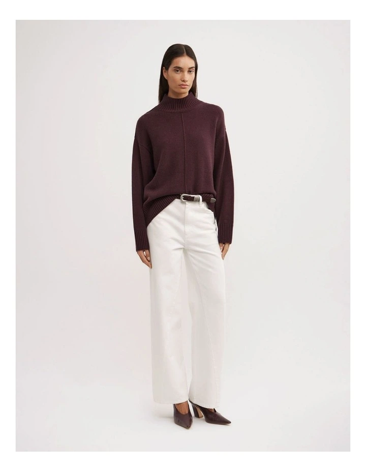 High Neck Knit Jumper in Aubergine image 2