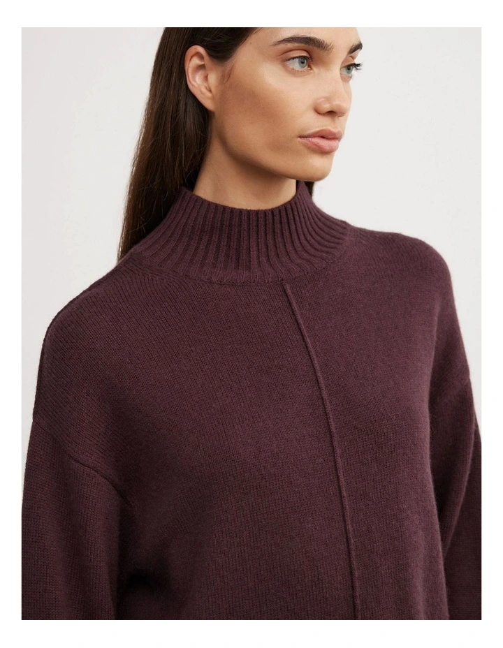 High Neck Knit Jumper in Aubergine image 3