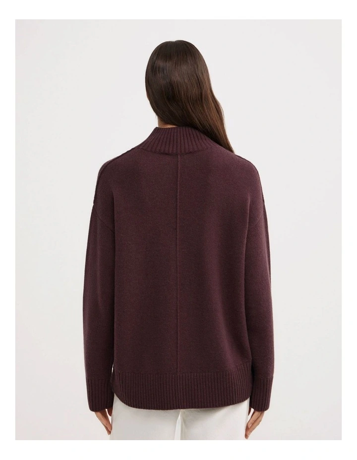 High Neck Knit Jumper in Aubergine image 6