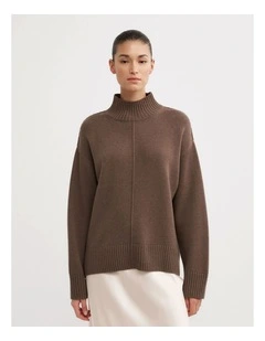 High Neck Knit Jumper in Dark Truffle Marle