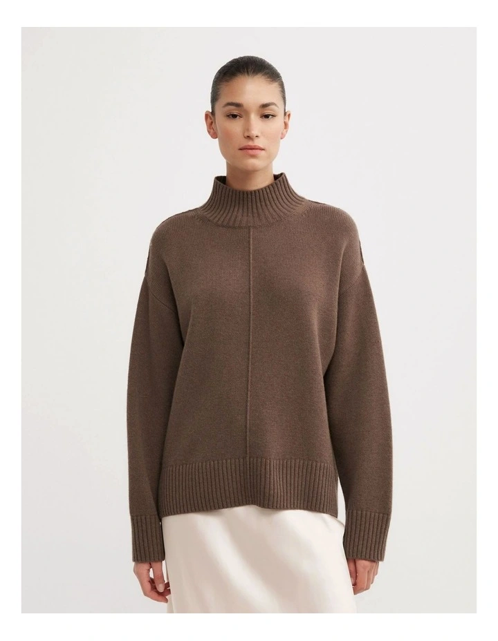 High Neck Knit Jumper in Dark Truffle Marle image 1