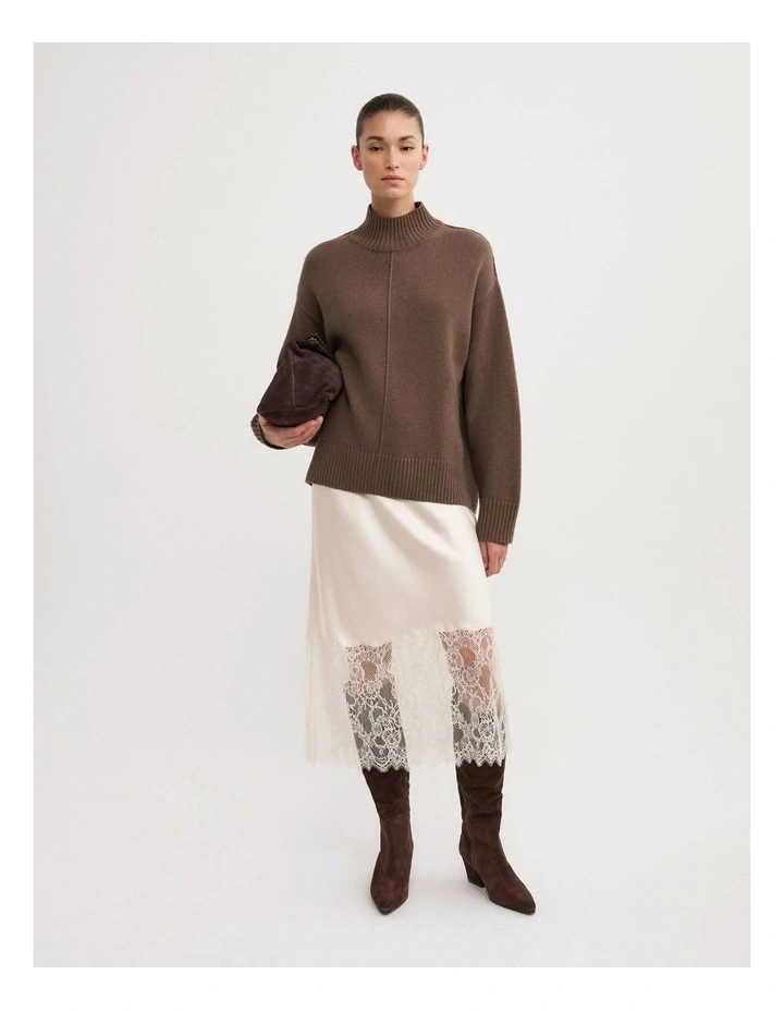 High Neck Knit Jumper in Dark Truffle Marle image 2