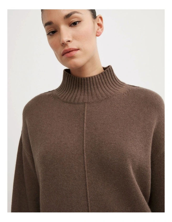 High Neck Knit Jumper in Dark Truffle Marle image 3