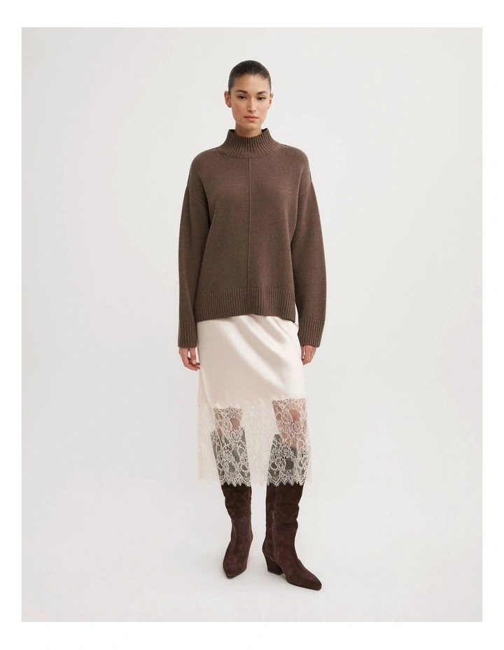 High Neck Knit Jumper in Dark Truffle Marle image 4