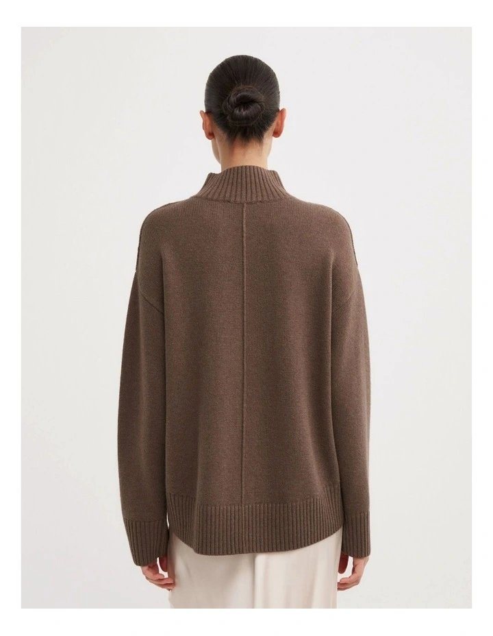High Neck Knit Jumper in Dark Truffle Marle image 5