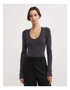Merino Scoop Neck Knit Jumpers in Charcoal Marle